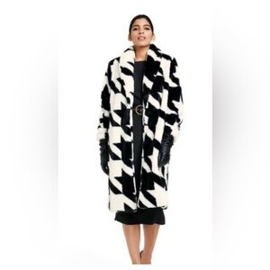 Sergio Hudson Houndstooth Faux Fur Coat